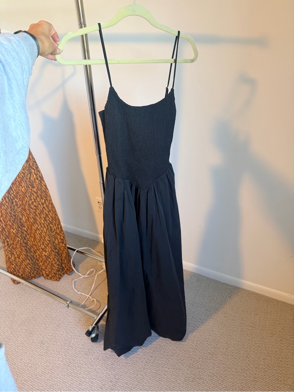 NWOT DISSH Black Smocked Bodice Midi Dress - Women's